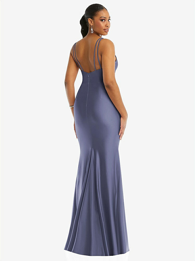 【STYLE: CS103】Deep V-Neck Stretch Satin Mermaid Dress with Slight Train【COLOR: French Blue】