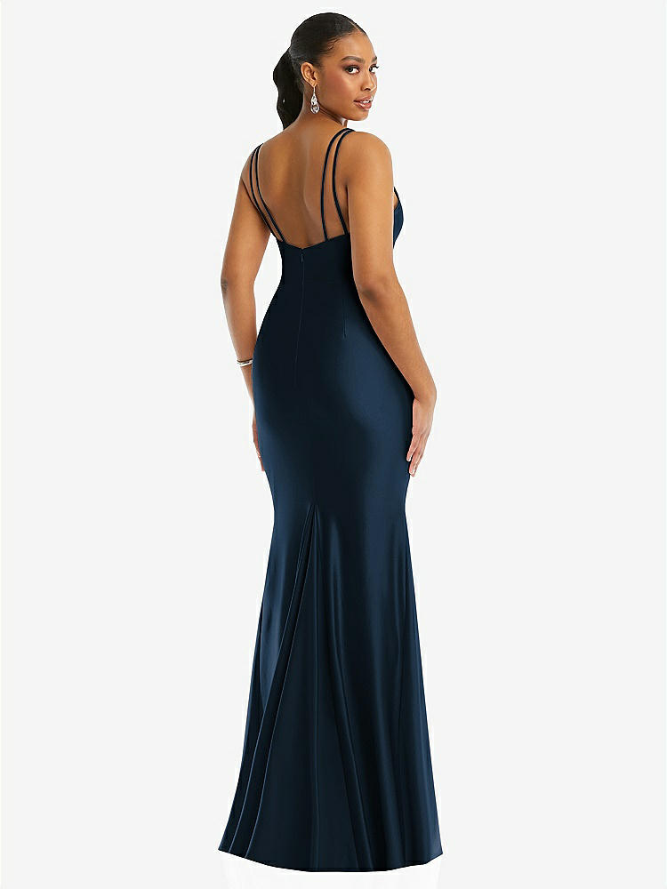 【STYLE: CS103】Deep V-Neck Stretch Satin Mermaid Dress with Slight Train【COLOR: Midnight Navy】