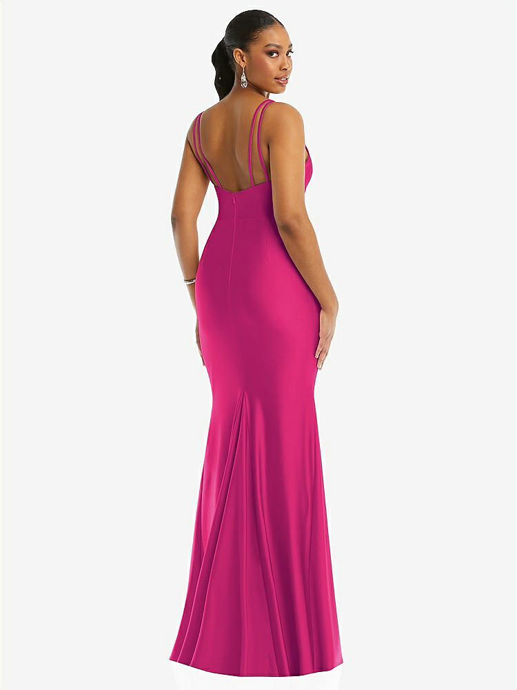 【STYLE: CS103】Deep V-Neck Stretch Satin Mermaid Dress with Slight Train【COLOR: Think Pink】