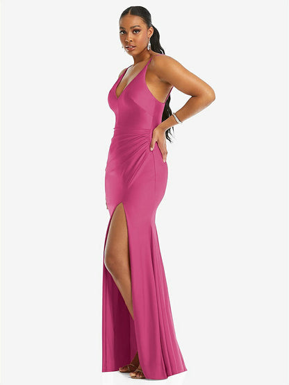 【STYLE: CS103】Deep V-Neck Stretch Satin Mermaid Dress with Slight Train【COLOR: Tea Rose】