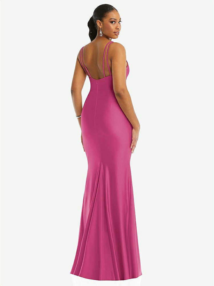 【STYLE: CS103】Deep V-Neck Stretch Satin Mermaid Dress with Slight Train【COLOR: Tea Rose】