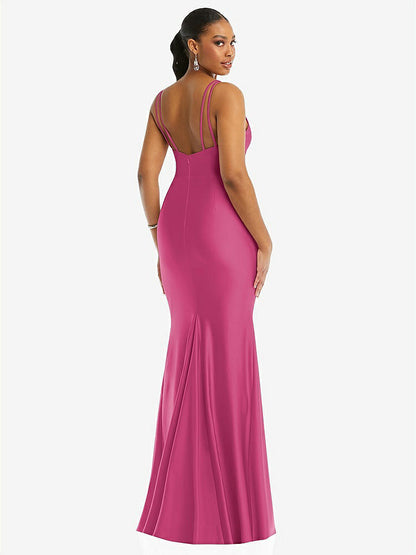 【STYLE: CS103】Deep V-Neck Stretch Satin Mermaid Dress with Slight Train【COLOR: Tea Rose】