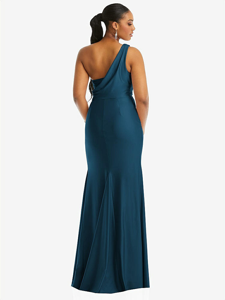 【STYLE: CS104】One-Shoulder Asymmetrical Cowl Back Stretch Satin Mermaid Dress【COLOR: Atlantic Blue】