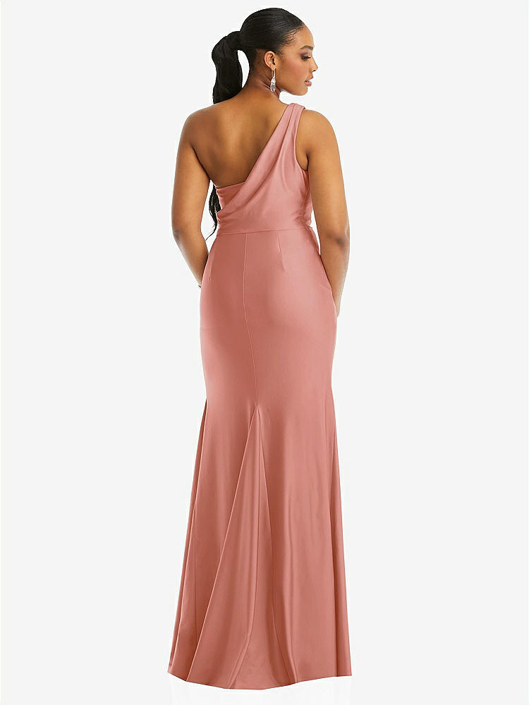 【STYLE: CS104】One-Shoulder Asymmetrical Cowl Back Stretch Satin Mermaid Dress【COLOR: Desert Rose】