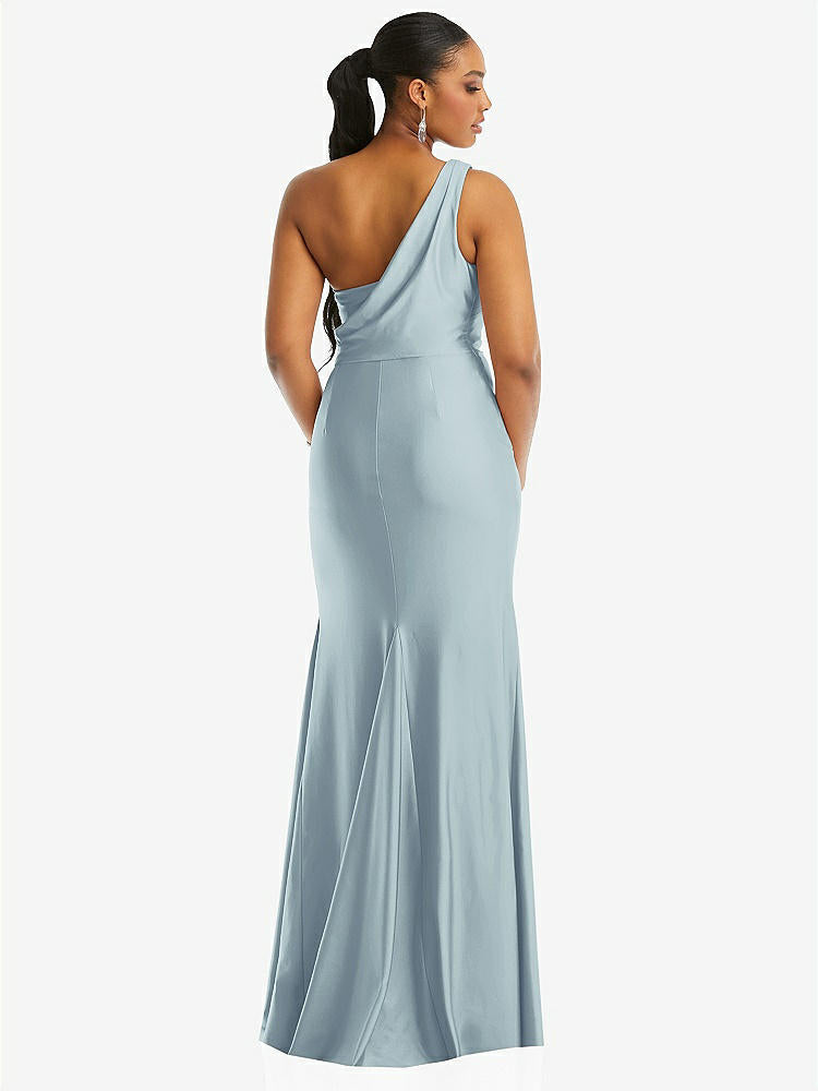 【STYLE: CS104】One-Shoulder Asymmetrical Cowl Back Stretch Satin Mermaid Dress【COLOR: Mist】
