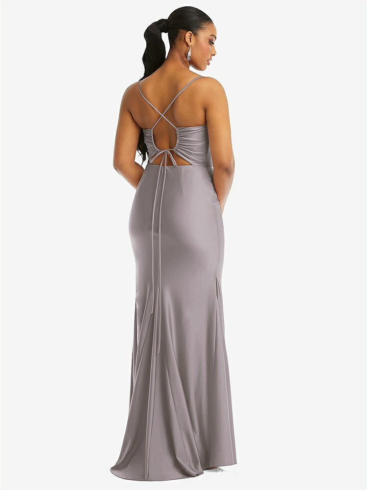 【STYLE: CS105】Cowl-Neck Open Tie-Back Stretch Satin Mermaid Dress with Slight Train【COLOR: Cashmere Gray】