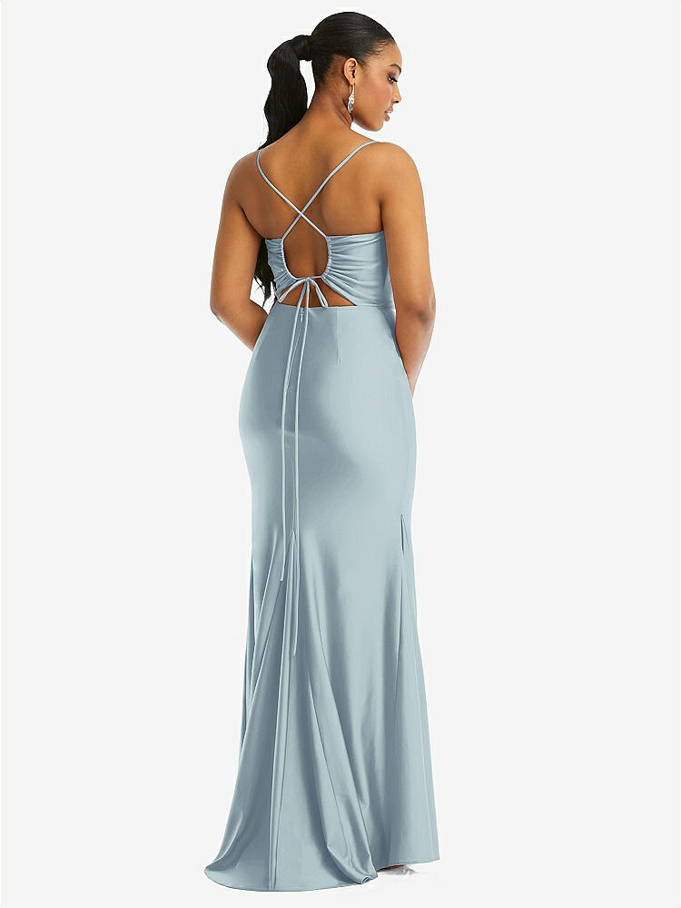【STYLE: CS105】Cowl-Neck Open Tie-Back Stretch Satin Mermaid Dress with Slight Train【COLOR: Mist】
