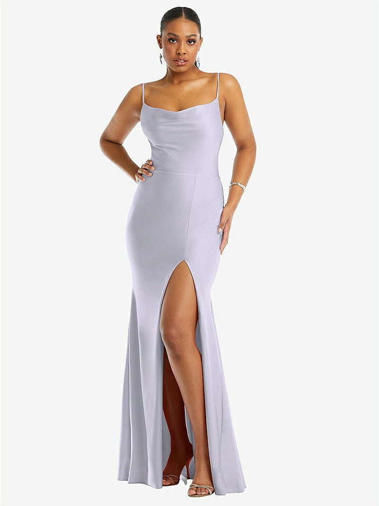 【NEW】【STYLE: CS105】カウルネック オープン ネクタイバック ストレッチ サテン 人魚 ドレス わずかな 電車【COLOR: Silver Dove】【SIZE: 00-30W】