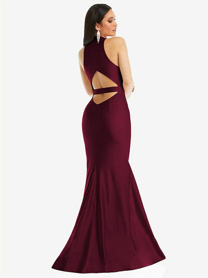 【NEW】【STYLE: CS106】プランジ ネックライン カットアウト 低 背面 ストレッチ サテン 人魚 ドレス【COLOR: Cabernet】【SIZE: 00-30W】