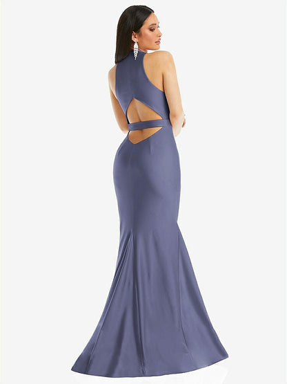 【STYLE: CS106】Plunge Neckline Cutout Low Back Stretch Satin Mermaid Dress【COLOR: French Blue】