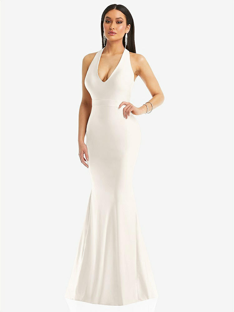 【STYLE: CS106】Plunge Neckline Cutout Low Back Stretch Satin Mermaid Dress【COLOR: Ivory】