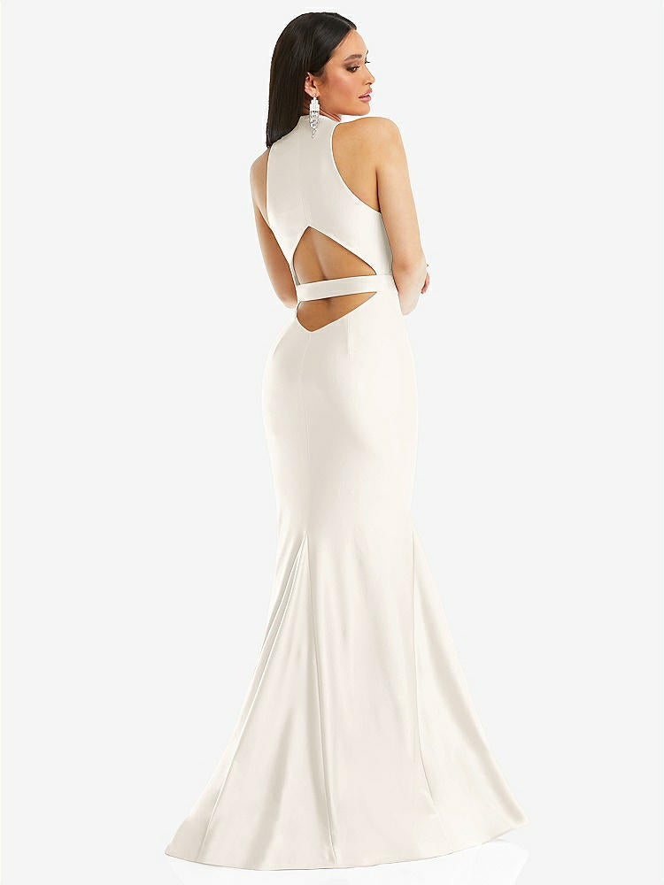 【STYLE: CS106】Plunge Neckline Cutout Low Back Stretch Satin Mermaid Dress【COLOR: Ivory】
