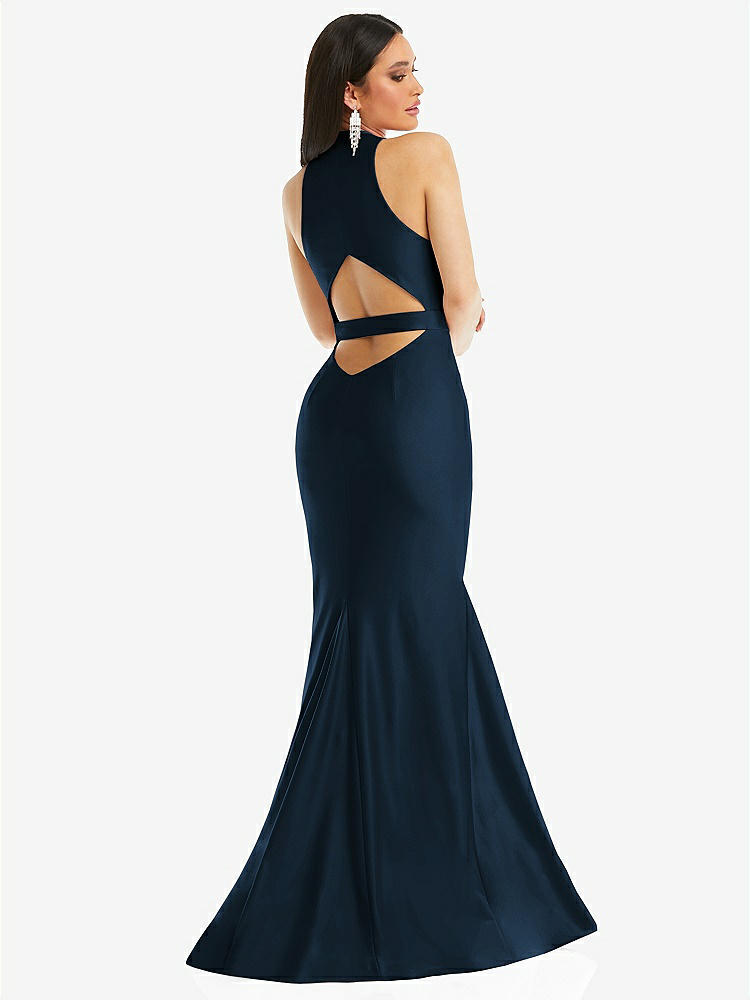【STYLE: CS106】Plunge Neckline Cutout Low Back Stretch Satin Mermaid Dress【COLOR: Midnight Navy】