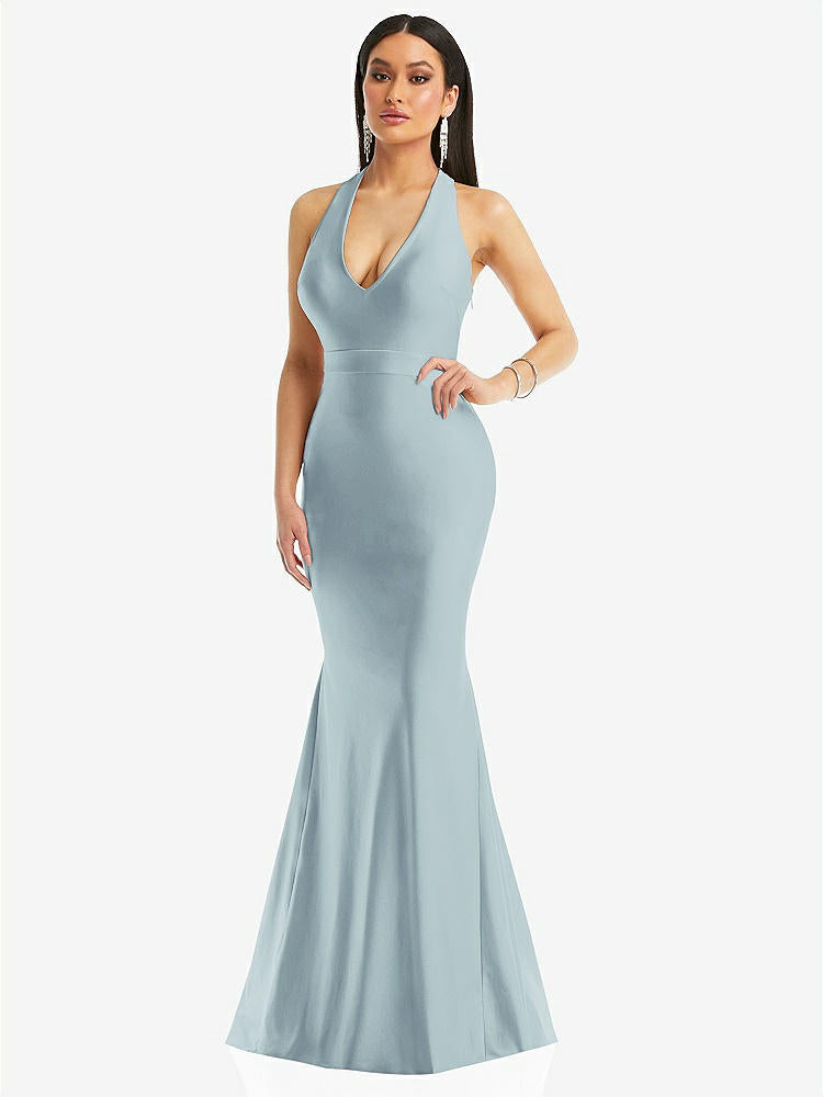 【STYLE: CS106】Plunge Neckline Cutout Low Back Stretch Satin Mermaid Dress【COLOR: Mist】