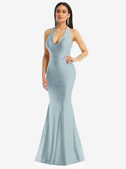 【STYLE: CS106】Plunge Neckline Cutout Low Back Stretch Satin Mermaid Dress【COLOR: Mist】