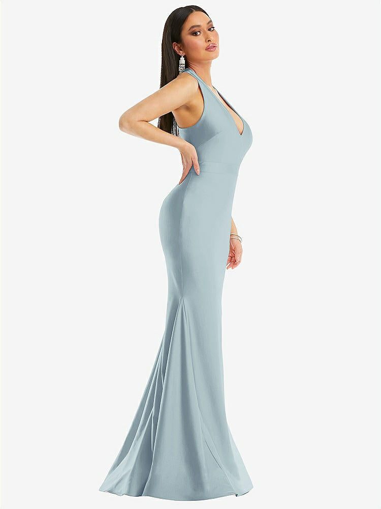 【STYLE: CS106】Plunge Neckline Cutout Low Back Stretch Satin Mermaid Dress【COLOR: Mist】