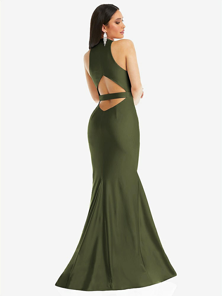 【STYLE: CS106】Plunge Neckline Cutout Low Back Stretch Satin Mermaid Dress【COLOR: Olive Green】