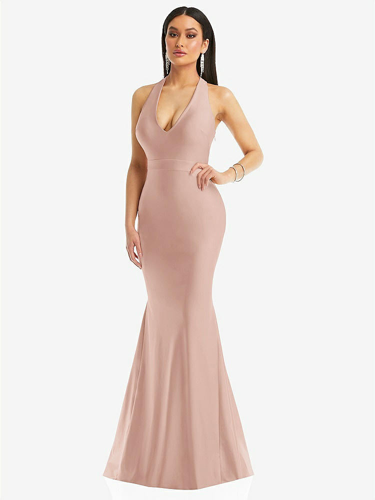 【STYLE: CS106】Plunge Neckline Cutout Low Back Stretch Satin Mermaid Dress【COLOR: Toasted Sugar】