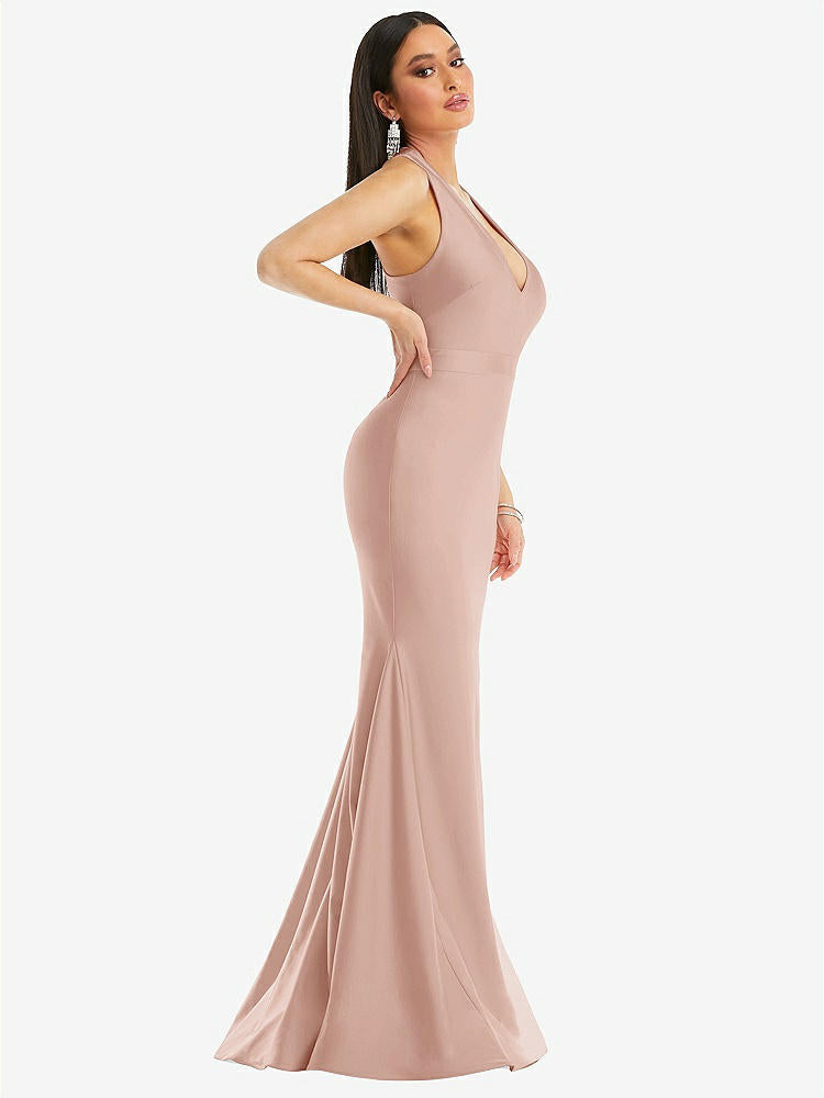 【STYLE: CS106】Plunge Neckline Cutout Low Back Stretch Satin Mermaid Dress【COLOR: Toasted Sugar】