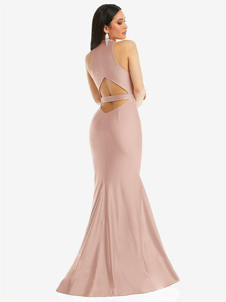 【STYLE: CS106】Plunge Neckline Cutout Low Back Stretch Satin Mermaid Dress【COLOR: Toasted Sugar】