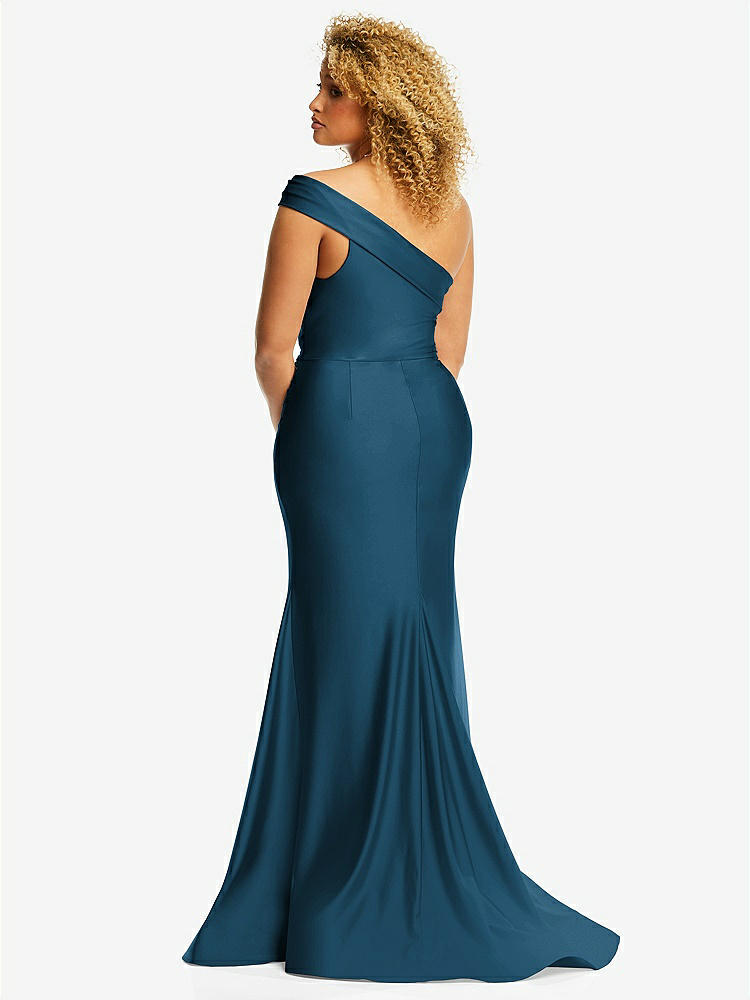 【STYLE: CS107】One-Shoulder Bias-Cuff Stretch Satin Mermaid Dress with Slight Train【COLOR: Atlantic Blue】