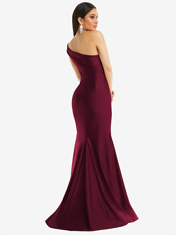 【STYLE: CS107】One-Shoulder Bias-Cuff Stretch Satin Mermaid Dress with Slight Train【COLOR: Cabernet】