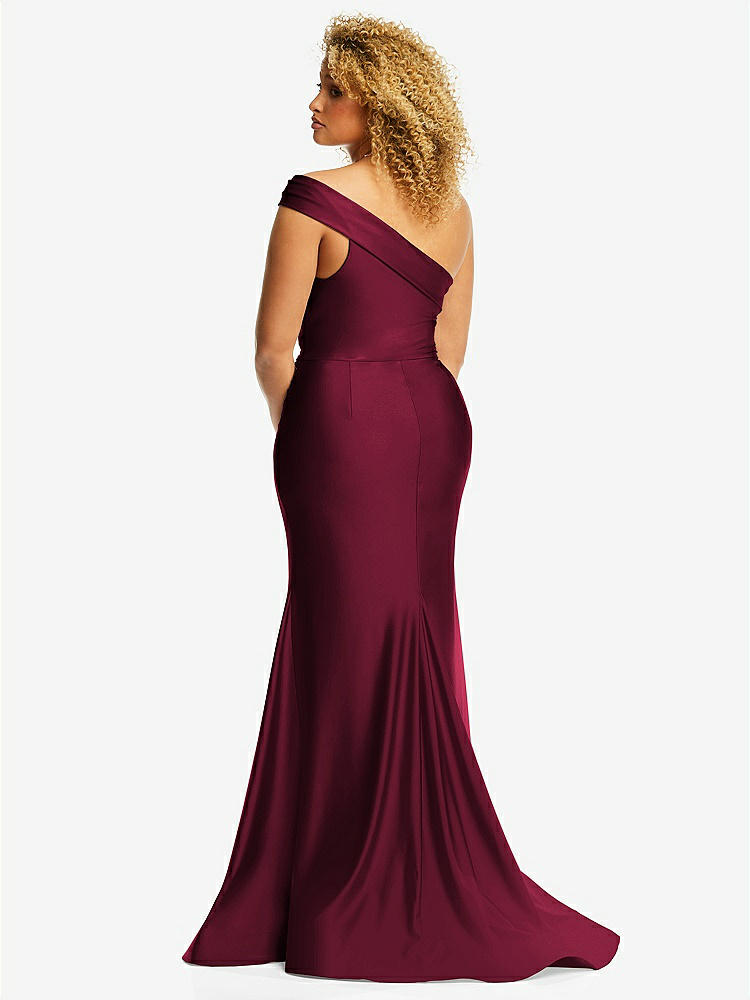 【STYLE: CS107】One-Shoulder Bias-Cuff Stretch Satin Mermaid Dress with Slight Train【COLOR: Cabernet】