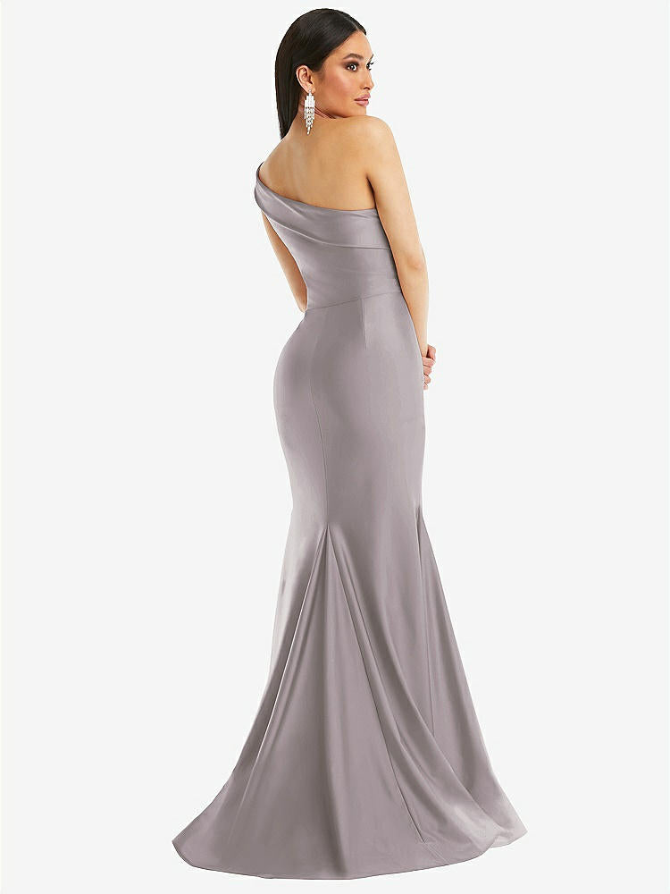【STYLE: CS107】One-Shoulder Bias-Cuff Stretch Satin Mermaid Dress with Slight Train【COLOR: Cashmere Gray】