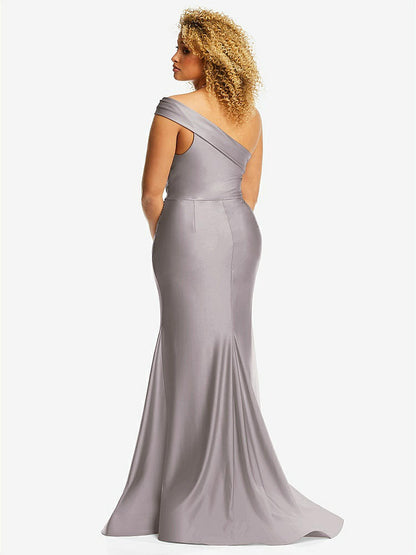 【STYLE: CS107】One-Shoulder Bias-Cuff Stretch Satin Mermaid Dress with Slight Train【COLOR: Cashmere Gray】