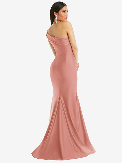 【STYLE: CS107】One-Shoulder Bias-Cuff Stretch Satin Mermaid Dress with Slight Train【COLOR: Desert Rose】