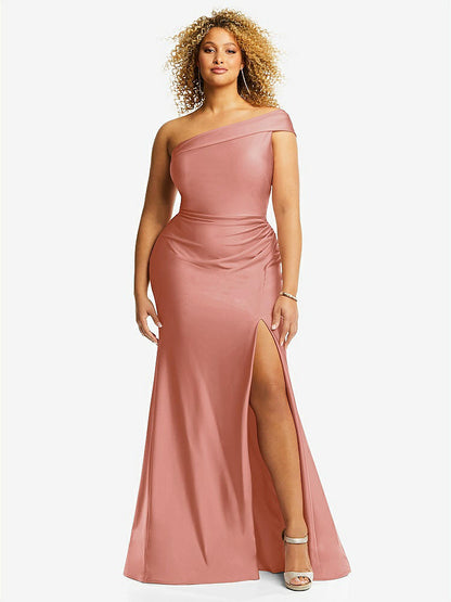 【STYLE: CS107】One-Shoulder Bias-Cuff Stretch Satin Mermaid Dress with Slight Train【COLOR: Desert Rose】