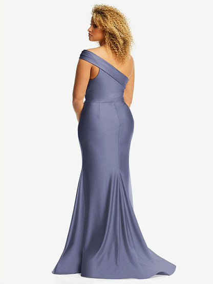 【STYLE: CS107】One-Shoulder Bias-Cuff Stretch Satin Mermaid Dress with Slight Train【COLOR: French Blue】