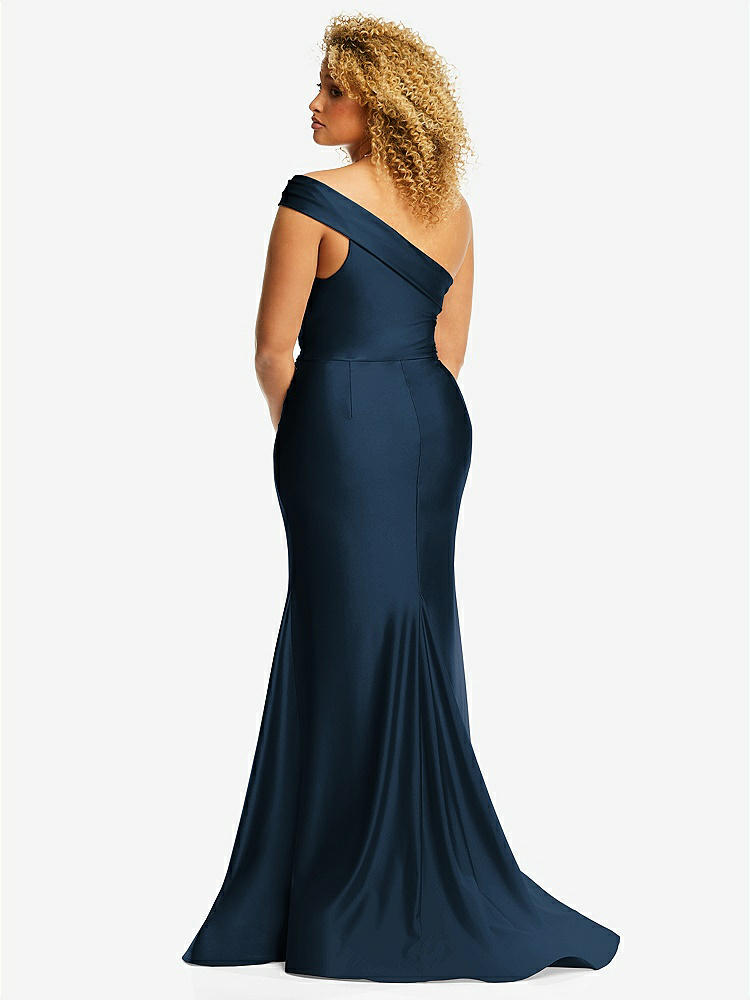【STYLE: CS107】One-Shoulder Bias-Cuff Stretch Satin Mermaid Dress with Slight Train【COLOR: Midnight Navy】