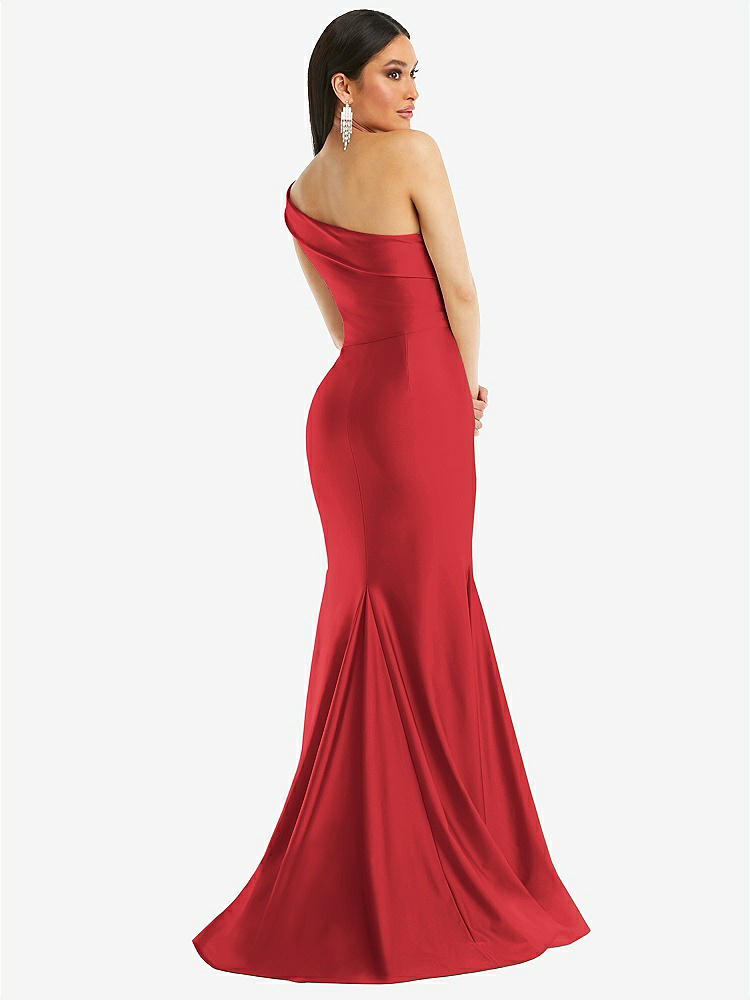 【STYLE: CS107】One-Shoulder Bias-Cuff Stretch Satin Mermaid Dress with Slight Train【COLOR: Poppy Red】