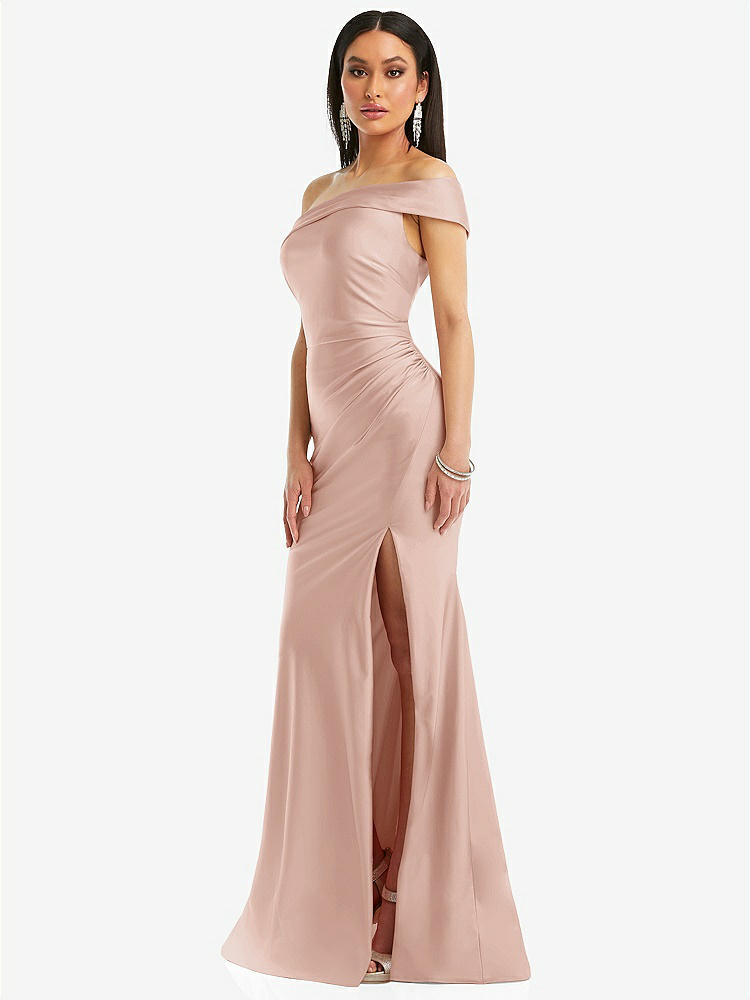 【STYLE: CS107】One-Shoulder Bias-Cuff Stretch Satin Mermaid Dress with Slight Train【COLOR: Toasted Sugar】