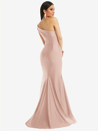 【STYLE: CS107】One-Shoulder Bias-Cuff Stretch Satin Mermaid Dress with Slight Train【COLOR: Toasted Sugar】