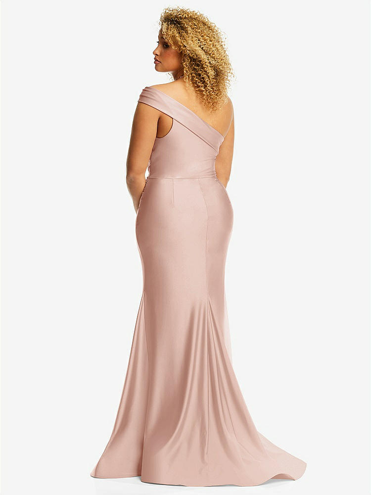 【STYLE: CS107】One-Shoulder Bias-Cuff Stretch Satin Mermaid Dress with Slight Train【COLOR: Toasted Sugar】
