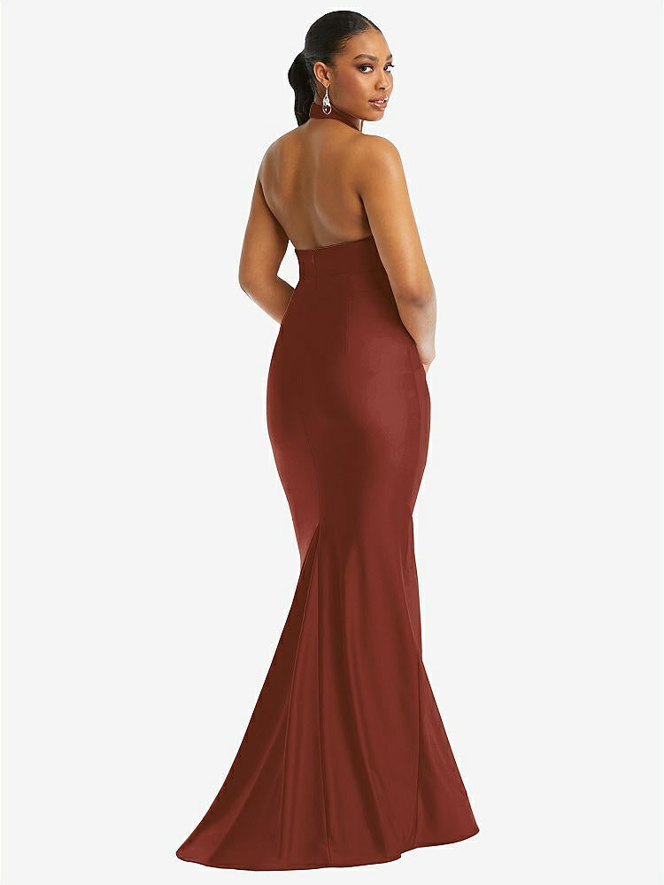 【STYLE: CS112】Criss Cross Halter Open-Back Stretch Satin Mermaid Dress【COLOR: Auburn Moon】