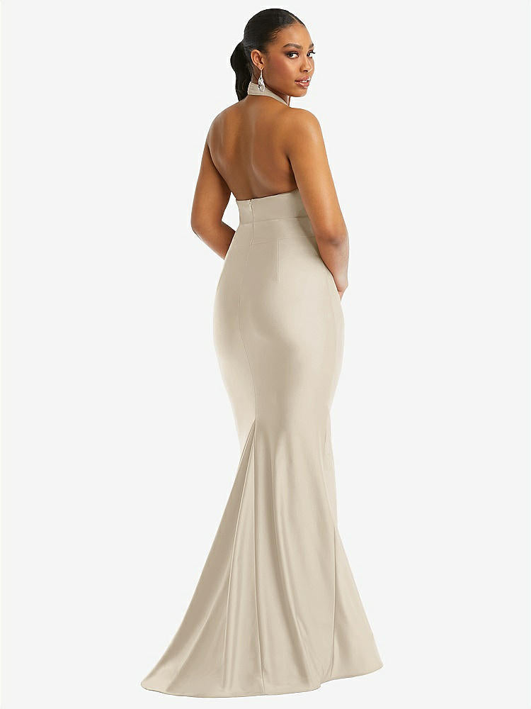 【STYLE: CS112】Criss Cross Halter Open-Back Stretch Satin Mermaid Dress【COLOR: Champagne】