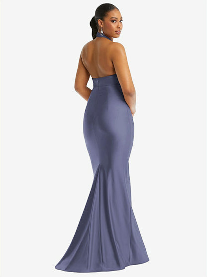 【STYLE: CS112】Criss Cross Halter Open-Back Stretch Satin Mermaid Dress【COLOR: French Blue】