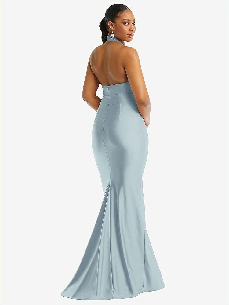 【STYLE: CS112】Criss Cross Halter Open-Back Stretch Satin Mermaid Dress【COLOR: Mist】