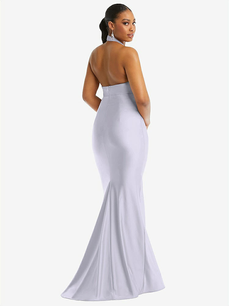 【STYLE: CS112】Criss Cross Halter Open-Back Stretch Satin Mermaid Dress【COLOR: Silver Dove】