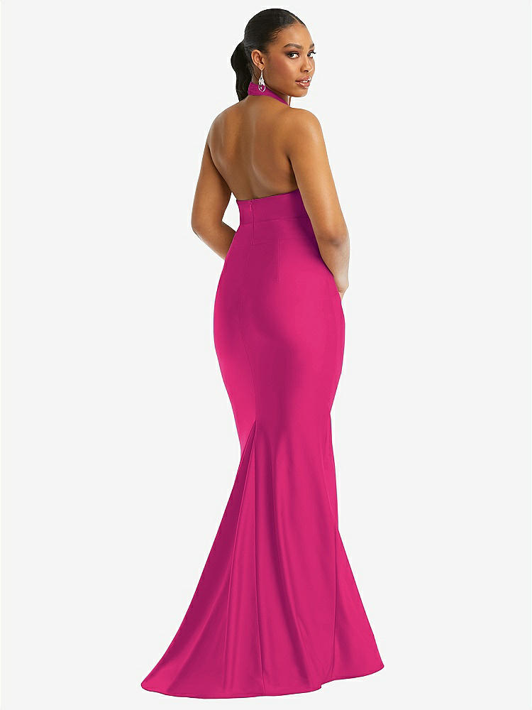 【STYLE: CS112】Criss Cross Halter Open-Back Stretch Satin Mermaid Dress【COLOR: Think Pink】