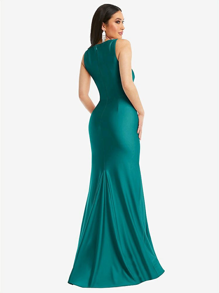 【STYLE: CS113】Square Neck Stretch Satin Mermaid Dress with Slight Train【COLOR: Peacock Teal】