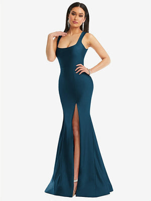 【NEW】【STYLE: CS113】正方形 首 ストレッチ サテン 人魚 ドレス わずかな 電車【COLOR: Atlantic Blue】【SIZE: 00-30W】