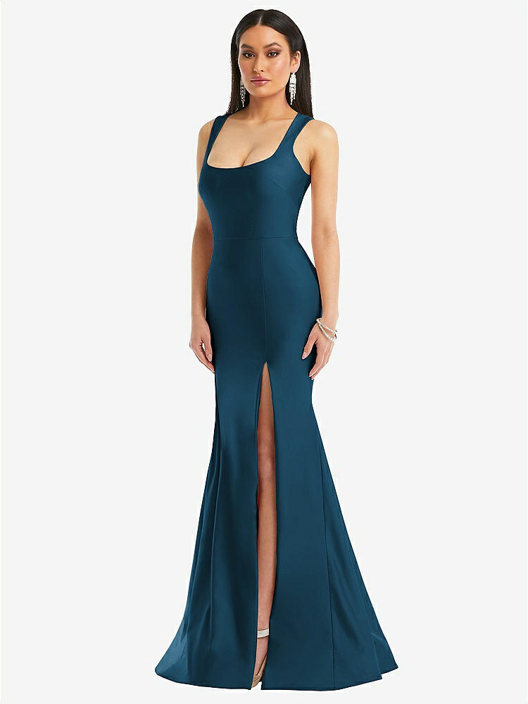【STYLE: CS113】Square Neck Stretch Satin Mermaid Dress with Slight Train【COLOR: Atlantic Blue】