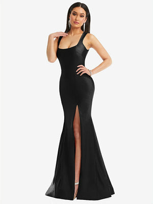 【NEW】【STYLE: CS113】正方形 首 ストレッチ サテン 人魚 ドレス わずかな 電車【COLOR: Black】【SIZE: 00-30W】