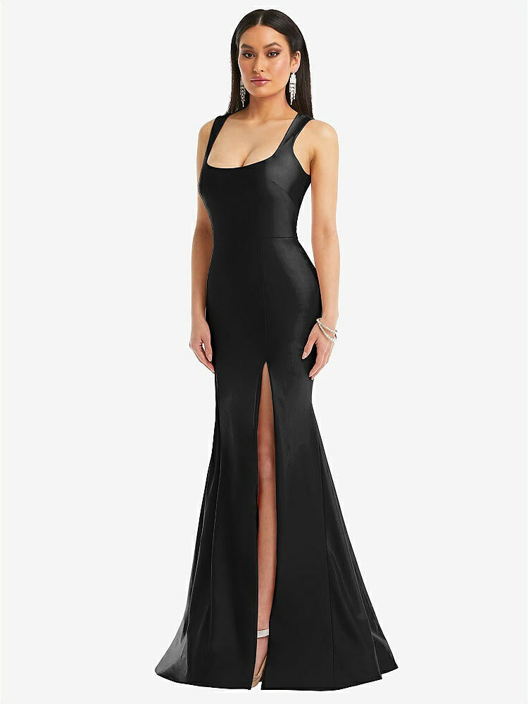 【STYLE: CS113】Square Neck Stretch Satin Mermaid Dress with Slight Train【COLOR: Black】