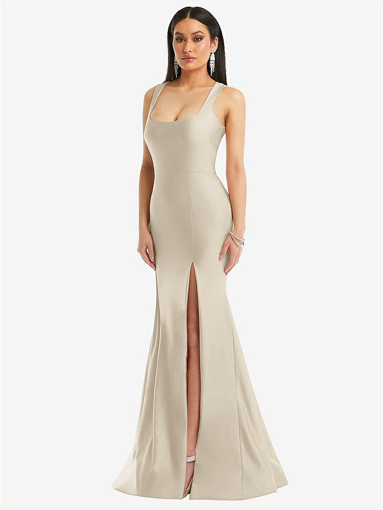 【STYLE: CS113】Square Neck Stretch Satin Mermaid Dress with Slight Train【COLOR: Champagne】