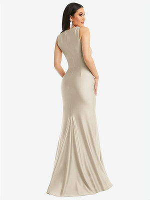 【NEW】【STYLE: CS113】正方形 首 ストレッチ サテン 人魚 ドレス わずかな 電車【COLOR: Champagne】【SIZE: 00-30W】